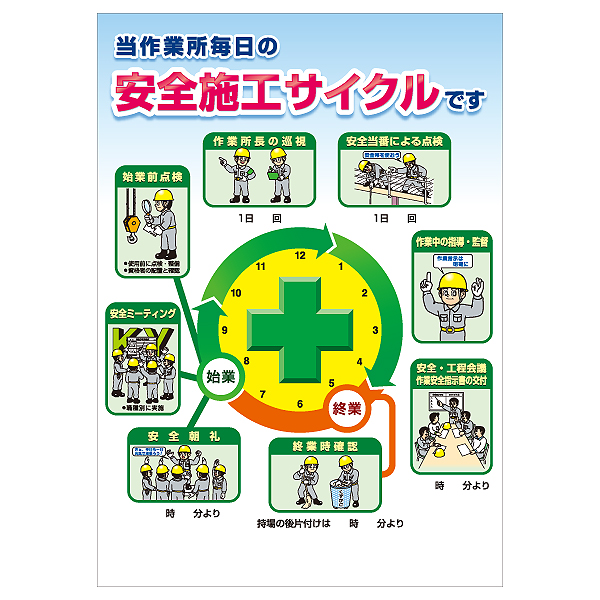 ポスター 当作業所毎日の安全施工サイクル 安全標識、安全用品、安全工事看板の「つくし工房」 ポスター 当作業所毎日の安全施工サイクル 安全標識、安全用品、安全工事看板の「つくし工房」